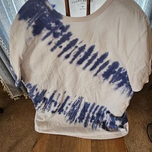 Lucky Brand Women's Short Sleeve Tie-Dye Tee - Navy and Cream